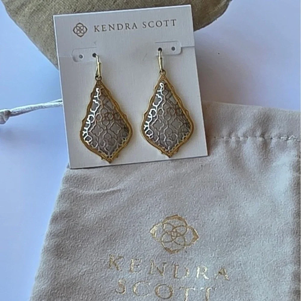 Kendra Scott Addie Gold and Silver Rhodium Plated Filigree Teardrop Earrings New